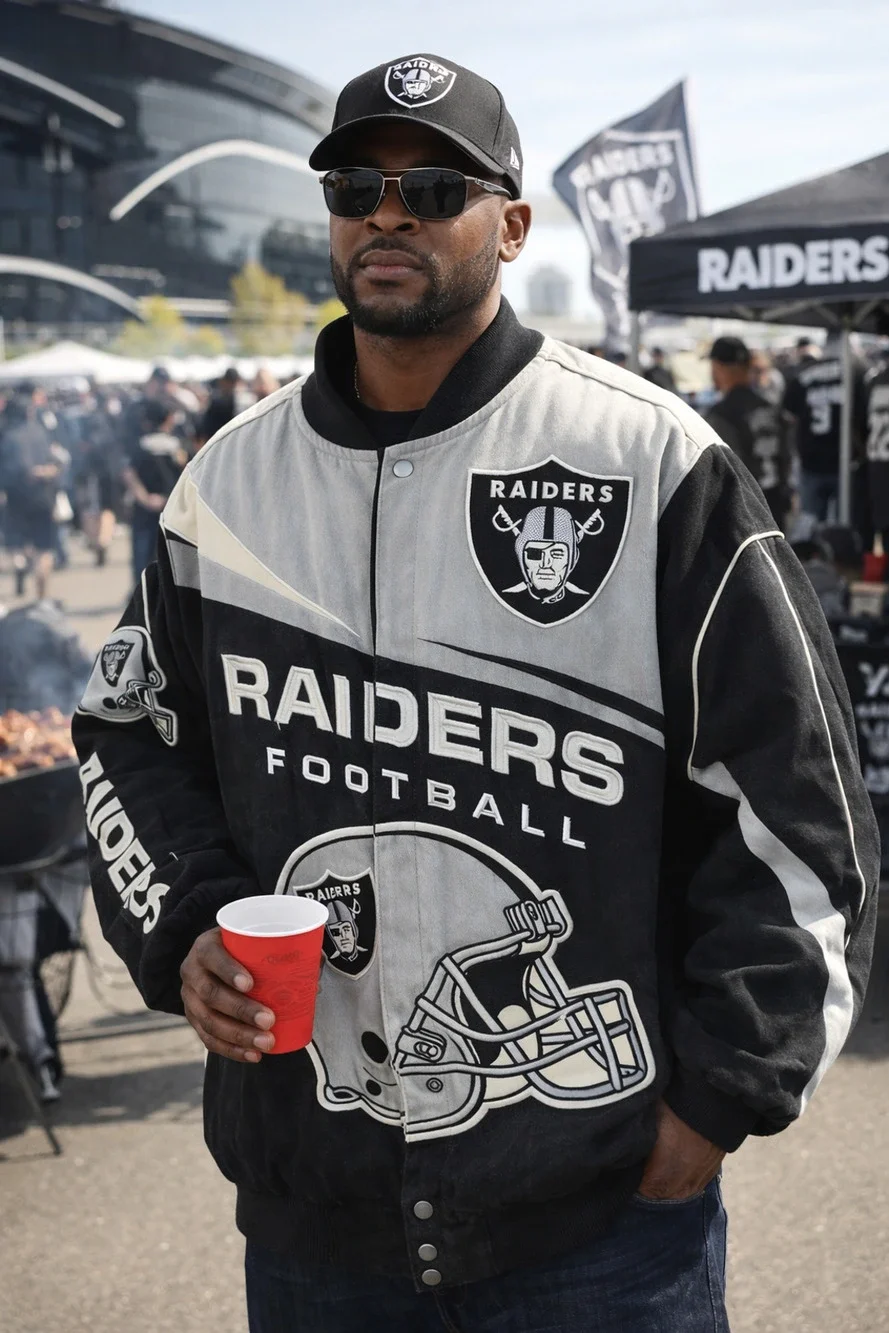 Las Vegas Raiders NFL Jacket 5XL Corduroy Style Black Gray Heavyweight
